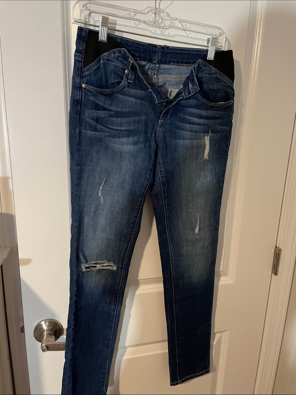 PAIGE Dark Blue Distressed Skinny Maternity Jeans